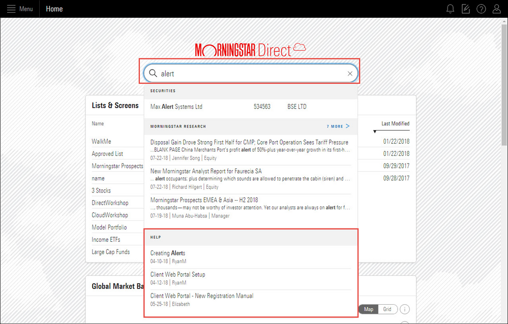 Community search results in Morningstar Direct