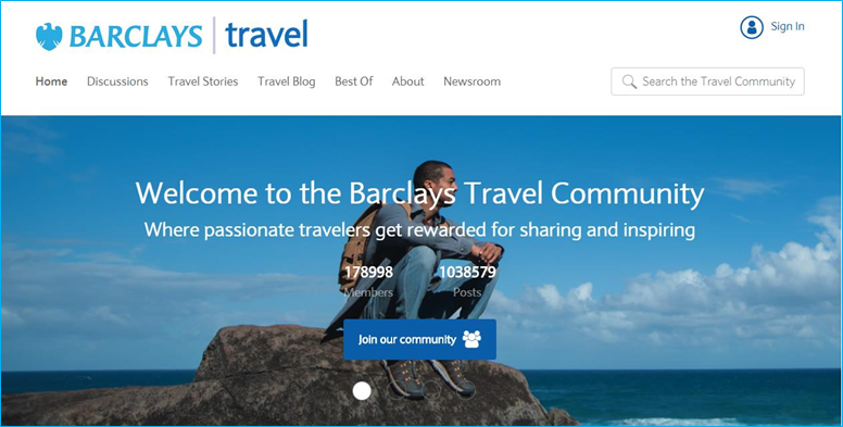 Barclays Travel Community ‘Hero’ Banner— Join/Login CTA