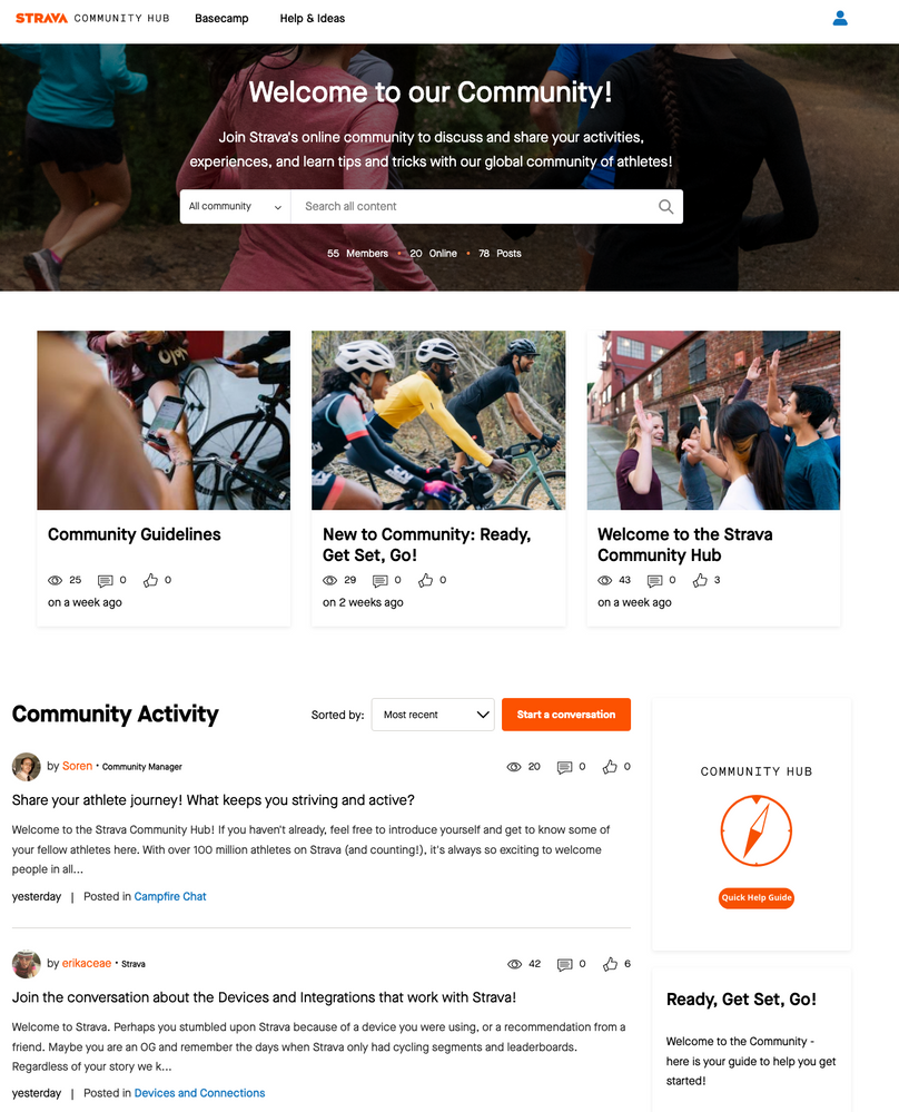 Strava Community Hub Home page (launch)
