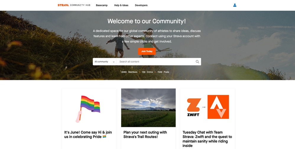 Strava Community Hub home page (June 2023)