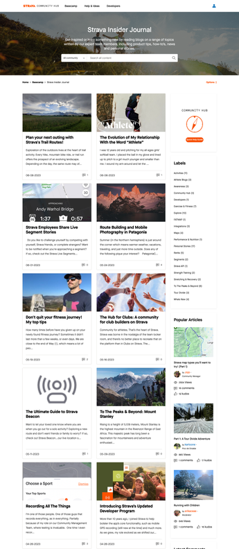 Strava Insider Journal landing page