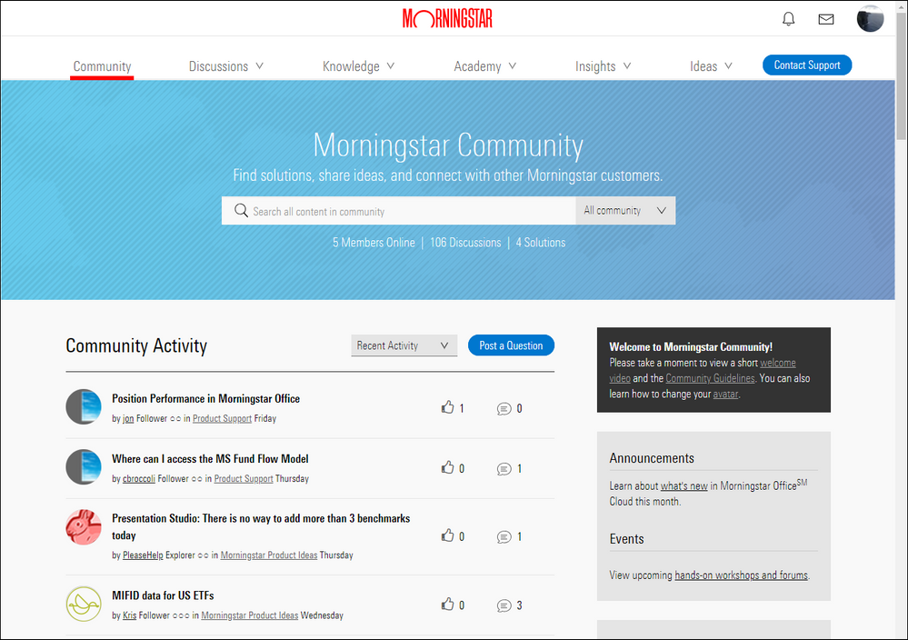 Morningstar Community home page