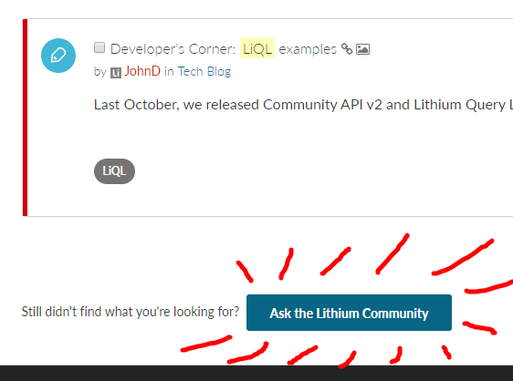 New "Ask the Lithium Community" button below search results